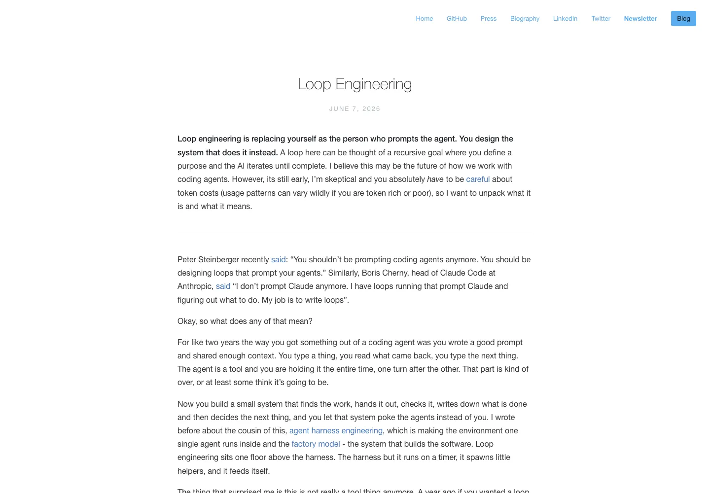 Addy Osmani 的 Loop Engineering 原始文章