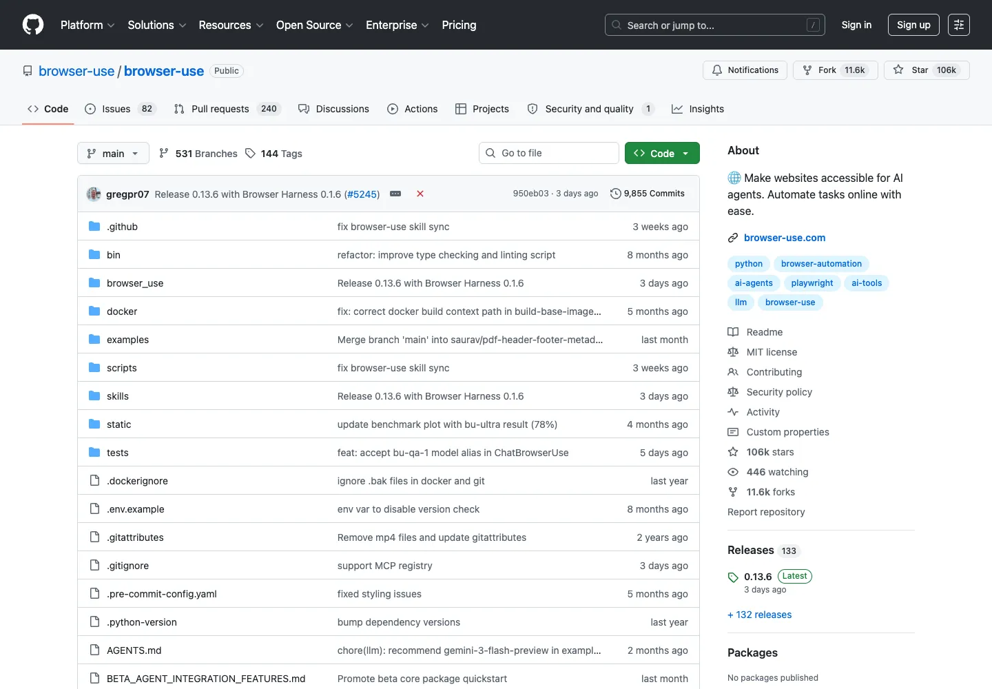 Browser Use GitHub 页面
