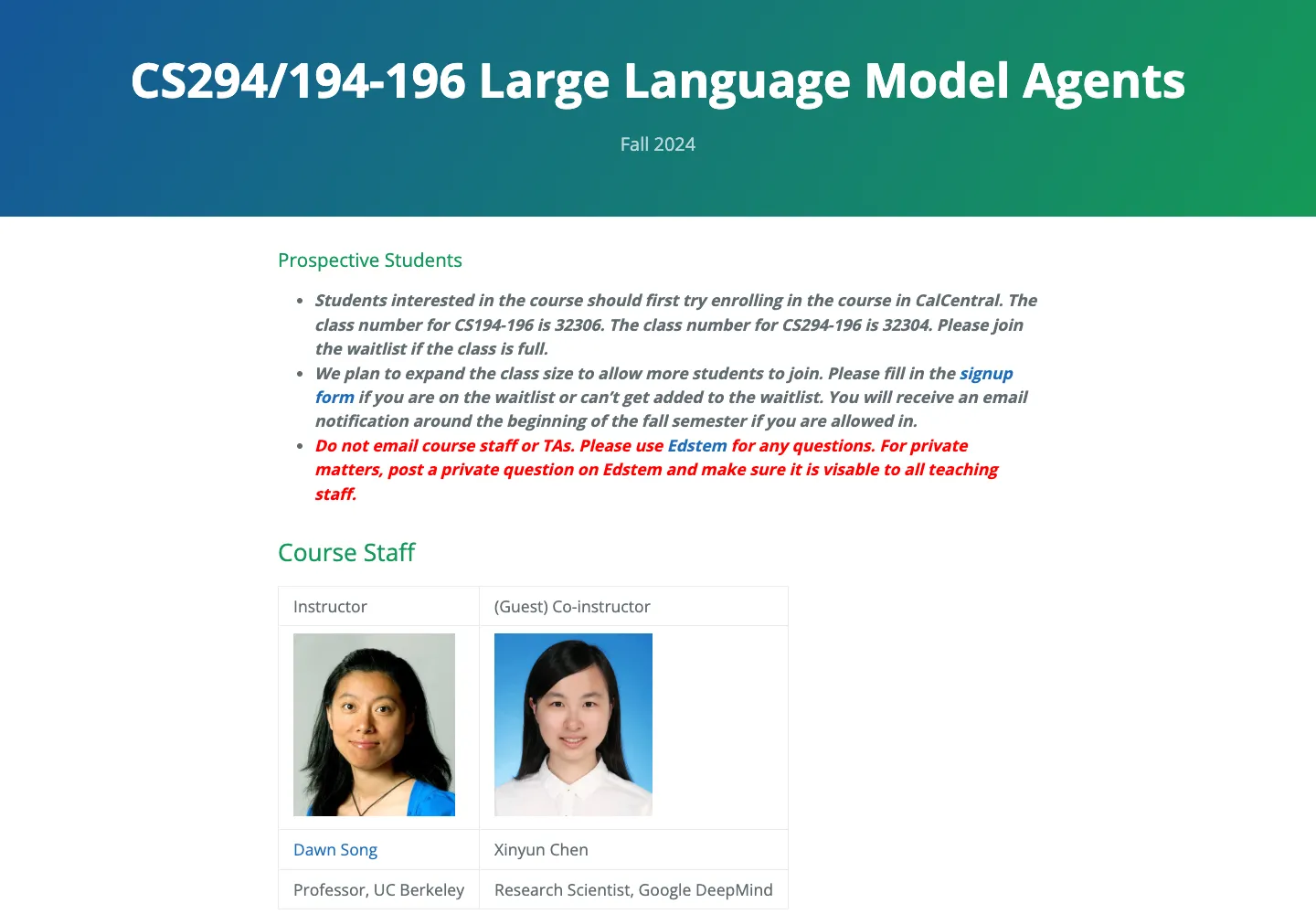 Berkeley LLM Agents 课程页面