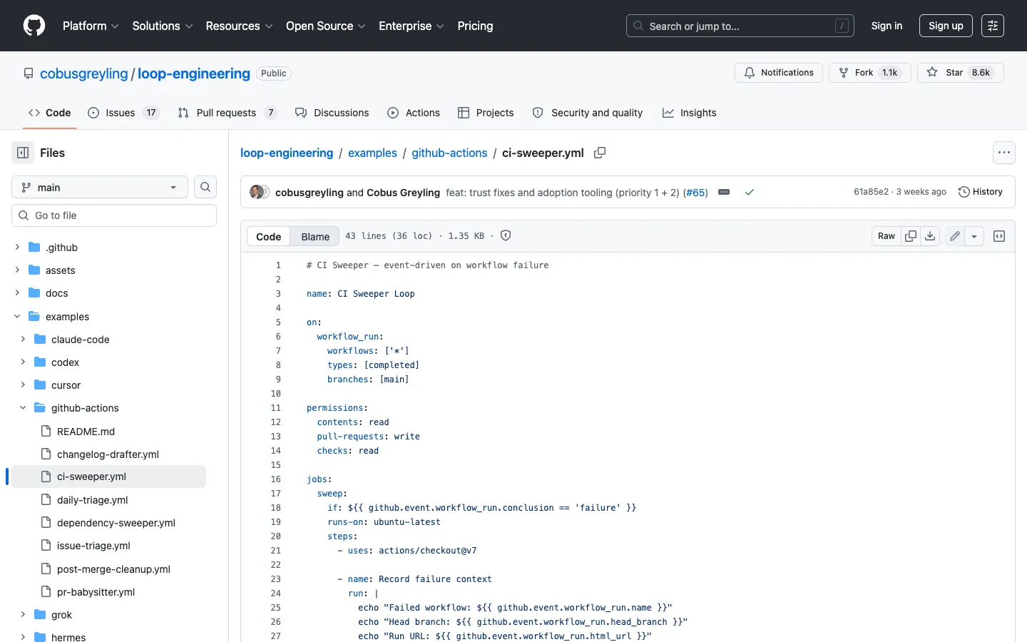 CI Sweeper GitHub Actions 示例