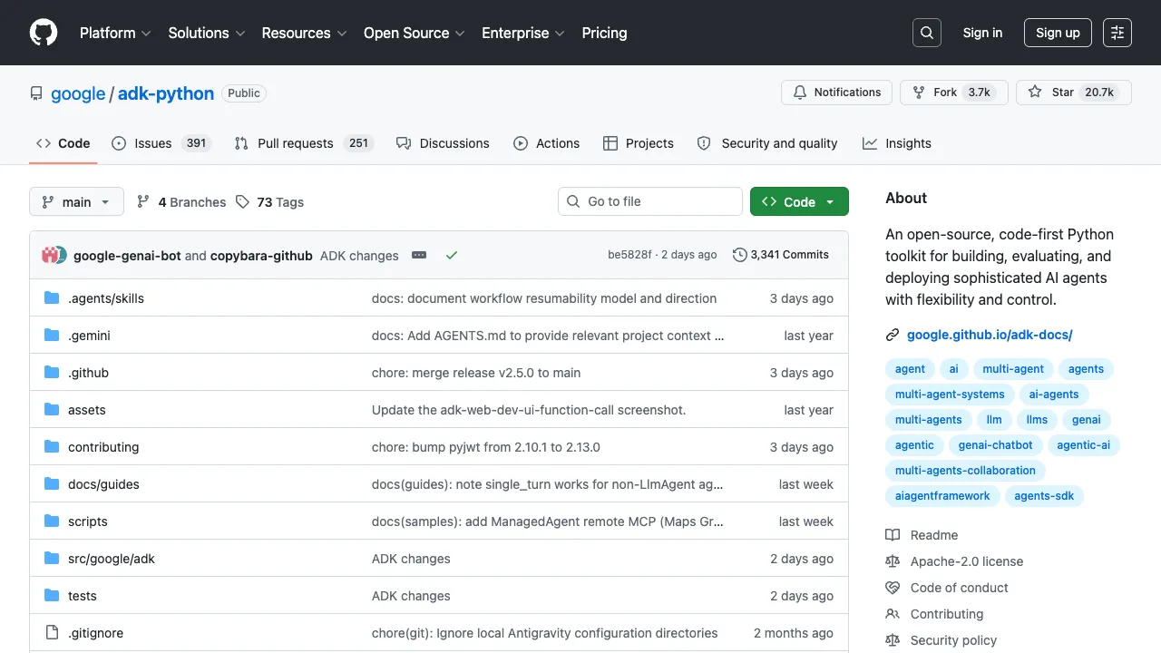 Google ADK Python GitHub 页面