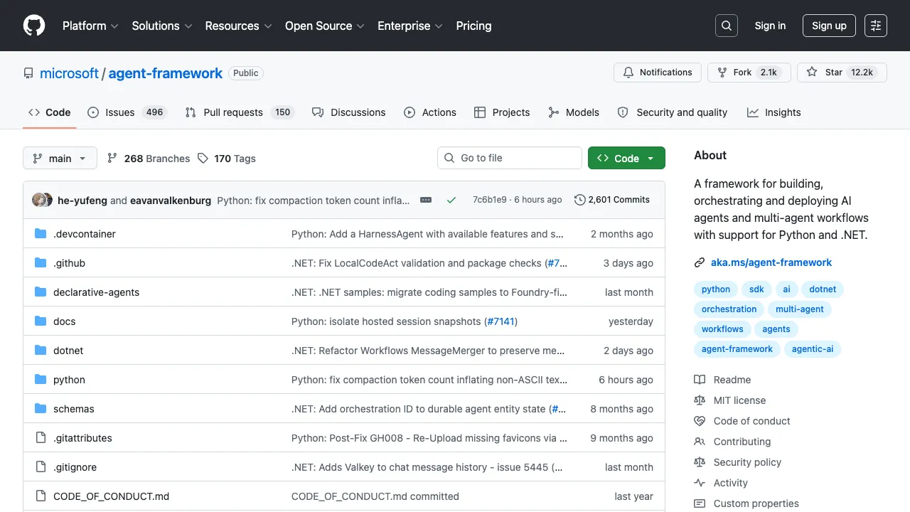 Microsoft Agent Framework GitHub 页面